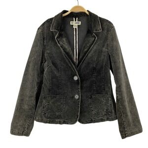 Y2K Corduroy Blazer Jacket Women Size L Charcoal Gray Vintage Wash Grunge